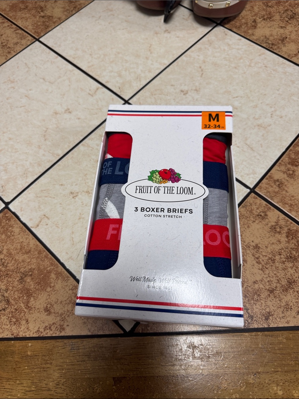 Fruit of the Loom Red, Navy & Gray 3-Pack Boxer Briefs - Men’s M
